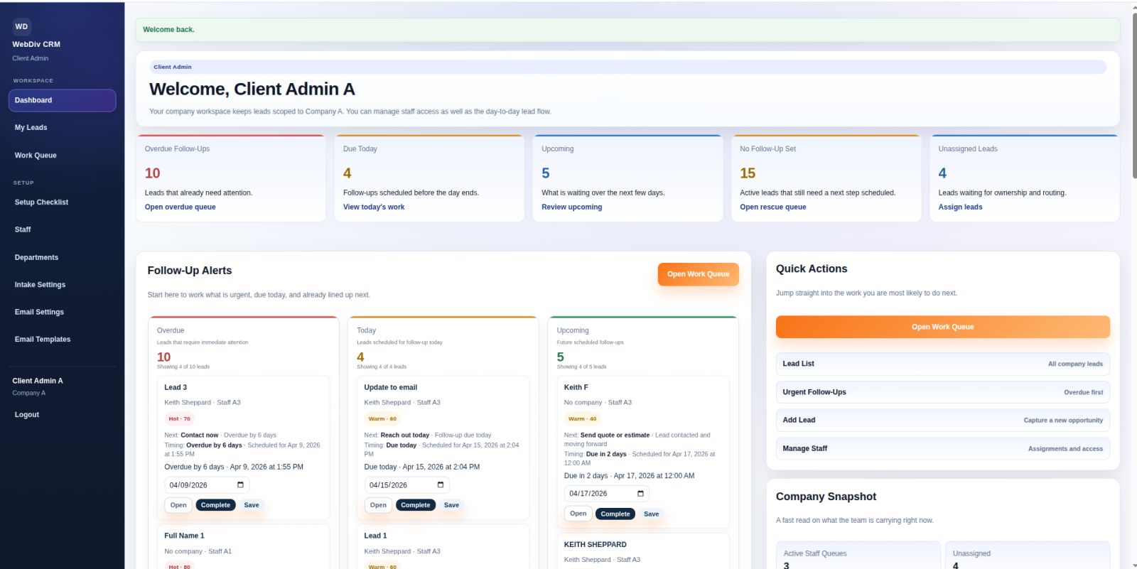 WebDiv website design work for a local business
